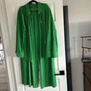 Beautiful apple green lace pants suit